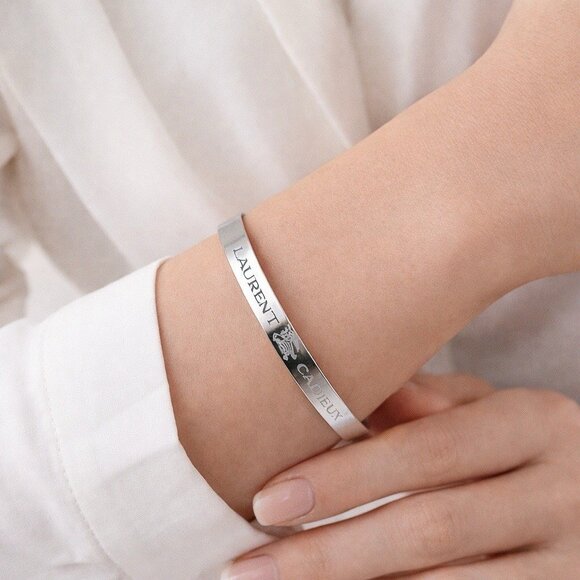 Laurent Cadieux Jewelry - Laurent Cadieux Slim Silver Tone Cuff Bracelet Minimalist Unisex Open Bangle